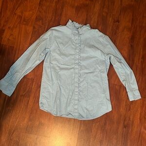 crown & ivy size small blue blouse with ruffle detail